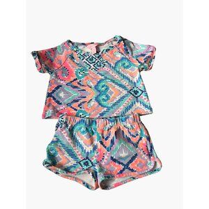 Lilly Pulitzer Short Set Girls Size XS Batik Multi Color Comfort Lounge Play Wea